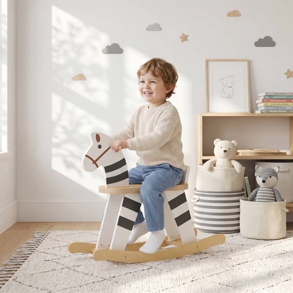 Gyngehest til småbørn, sort & hvidt ponydesign