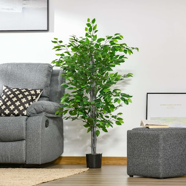Kunstig Ficus Træ Stor 135 cm Kunstig Plante, Kunstig Plast Planter Ficus i Pot, Kunstigt Træ Som Ægte med Cement, Kunstigt Græs til Stue Soveværelse
