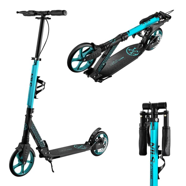Turkis kick-scooter, justerbar højde, foldbart design