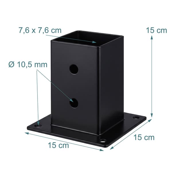 Stolpstöd i galvaniserat stål, svarta, 4-pack, 70x150 mm