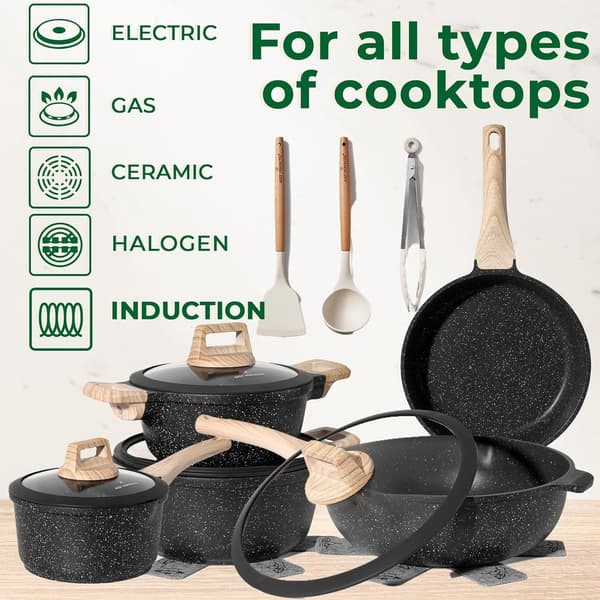 Granit køkkengrejsæt, 14 dele non-stick, induktionssikker