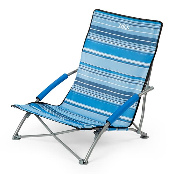 Strandstol, blå-hvid, foldbar, letvægts