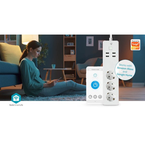 SmartLife Jatkojohto | Wi-Fi | 3x Maadoitettu virtaliitin (CEE 7/3) / 4 x USB | 16 A | 3680 W | 1.80 m | -10 - 40 °C | Android™ / IOS | Valkoinen