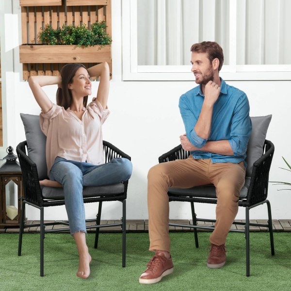 Setti 2 Puutarhatuolia Ja Tyynyjä, Boho Style -Puutarhatuolisarja, Puutarhatuoli, Puutarhakalusteet, Parveketuoli, Patiotuoli, Metallirunko