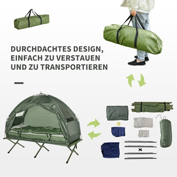 Feltseng 4 I 1 Campingsæt Med Telt Sovepose Madras Foldbar, Mørkegrøn