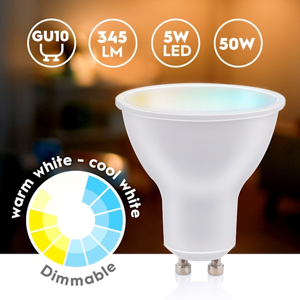 WiFi Smart GU10 LED lämmin/viileä valkoinen 4,9W 470 lm