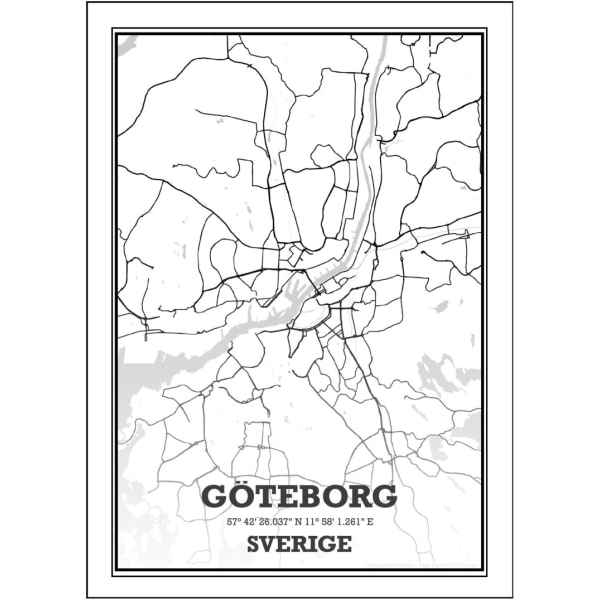 Göteborg Stad Karta Poster - 30x40 cm