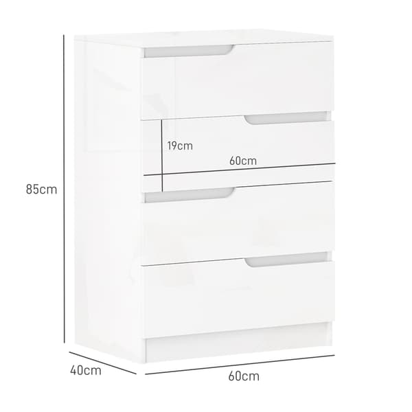 Kommode sideskab med 4 skuffer, kommode til stue, soveværelse, hvid højglans 60 x 40 x 85cm |
