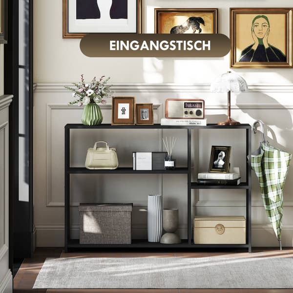 Konsolbord, 4 plan, stålstel, til entre, stue, sort