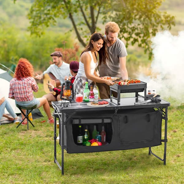 Campingköksbord – Hopfällbart, 3 höjder, förvaring i aluminium