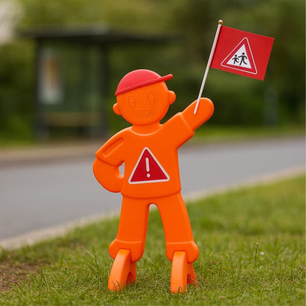 Advarselsfigur til børn med rødt flag