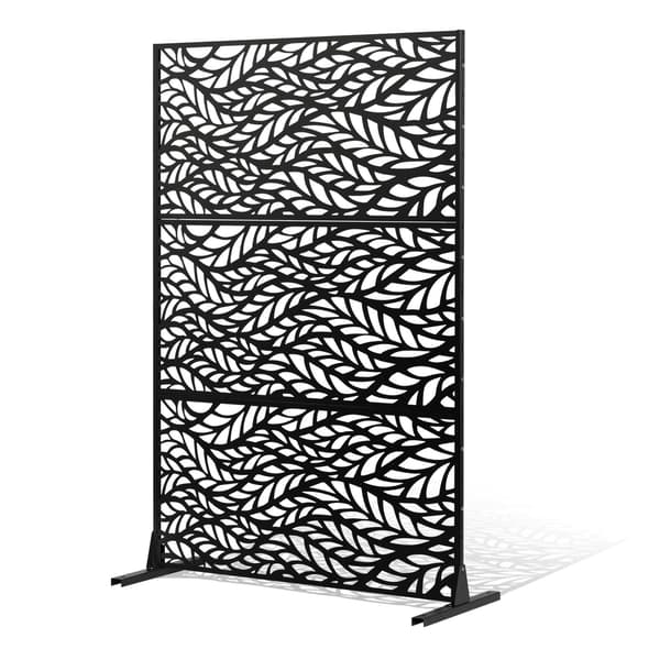 Metalskærm, fritstående med 3 paneler, 47x72 sort