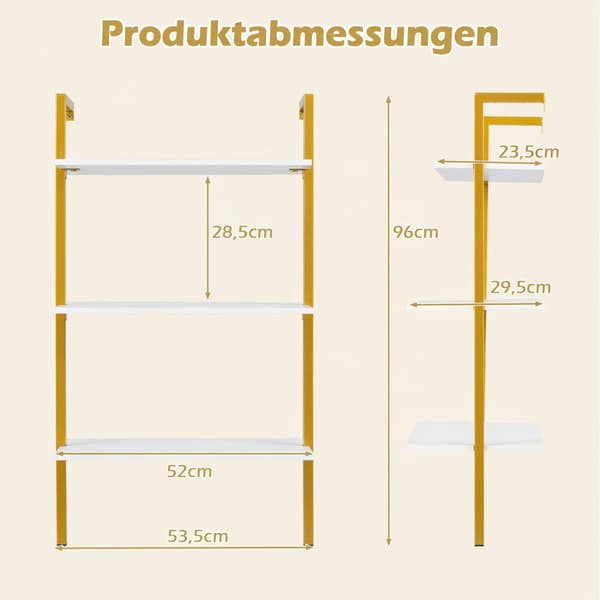 Väggmonterad 3-våningshylla med metallram, vit