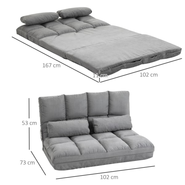 Golvstol 2-I-1 Golvstol & Säng Med Ryggstöd, 3 Lägen Justerbar, Sittdyna, Grå, Sammet & Stål, 102X73X60Cm