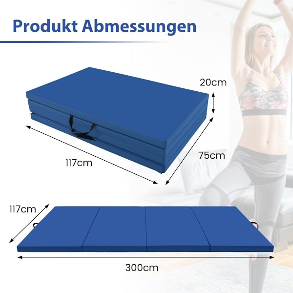 300 x 117 x 5 cm blød gulvmåtte gymnastikmåtte sammenfoldelig gymnastikmåtte lavet af blå kunstlæder