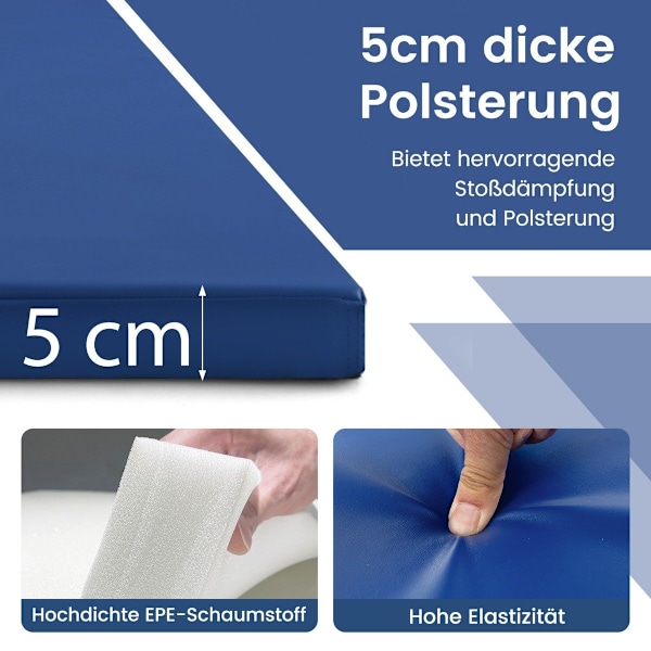 300 x 117 x 5 cm blød gulvmåtte gymnastikmåtte sammenfoldelig gymnastikmåtte lavet af blå kunstlæder