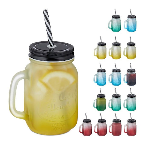 Färgglada dricksglas med lock set om 16 st
