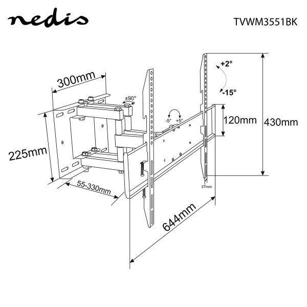 Fuld Motion TV Vægbeslag | 37-80 " | Maksimal vægt: 35 kg | Vipb