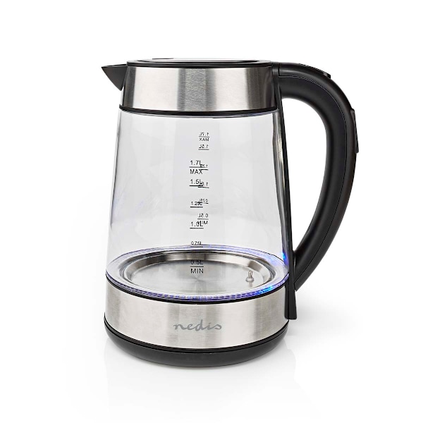 Elkedel | 1.7 l | Glas | Gennemsigtig | 60,70,80,90,100 °C | Temperaturindikator | Drejelig 360 grader | Skjult varmeelement | Strix®-controller | Bes