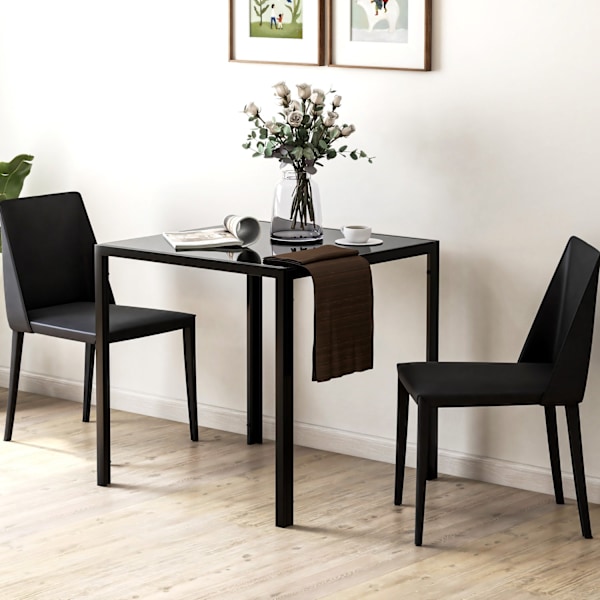 Spisebord Firkantet køkkenbord til 4 personer, spisebord af hærdet glas, bæreevne op til 80 kg, til køkken, spisestue, 75 x 75 x 75 cm, sort
