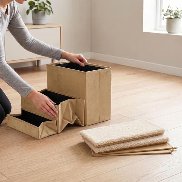 Hopfällbara hundtrappor med förvaring, beige, medium