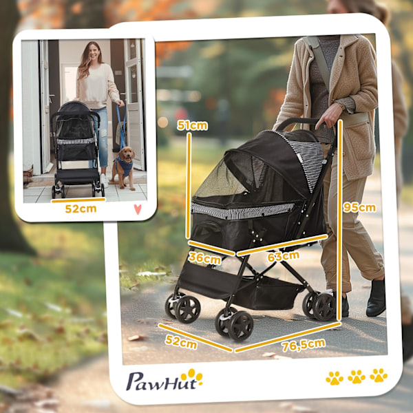 Dog Buggy Koirakärry Pienille koirille ja kissoille Lemmikkivaunut Lemmikkirattaat Cat Buggy Oxford Black 76,5 x 52 x 95 cm