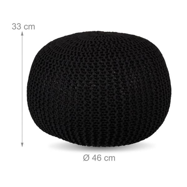 Stickad puff – Rund, Boho Design, Polystyrenfyllning