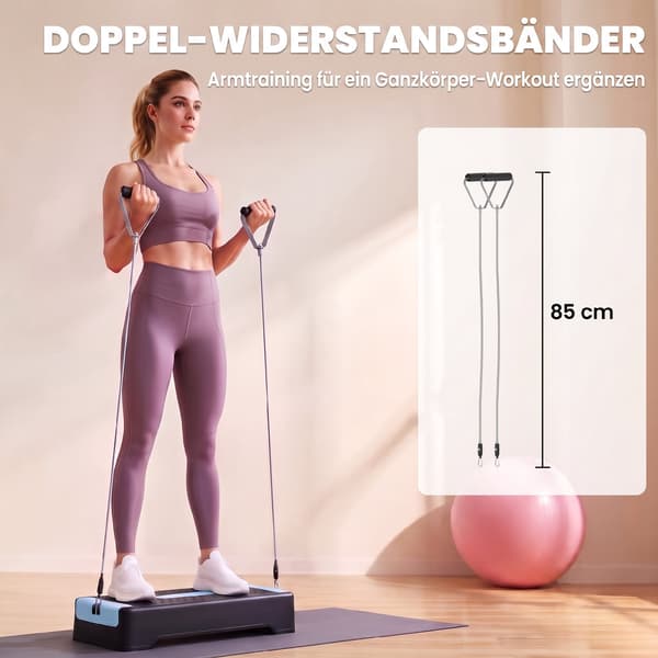 Justerbar aerob stepmaskine med modstandsbånd, blå