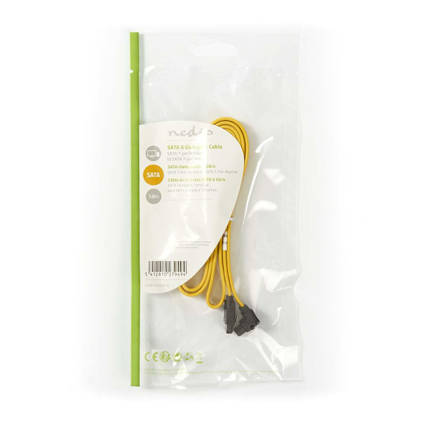 SATA kaapeli | 6 Gbps | SATA 7-Pin naaras | SATA 7-Pin naaras | Niklattu | 1.00 m | Litteä | PVC | Keltainen | Muovipussi
