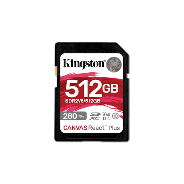 Kingston Canvas React Plus V60 512GB Minneskort – Blixtsnabb Prestanda för Professionella Fotografer och Videografer