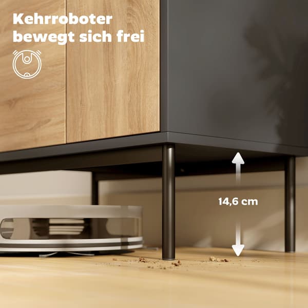 Skænk med trykdøre, sort/naturtræ