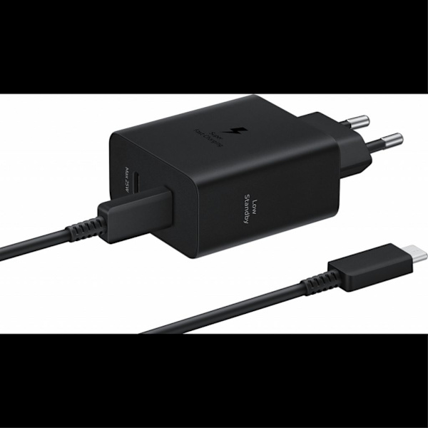 Samsung 50W reseladdare Duo 3A, 2 x USB-C med USB-C-kabel - Svart