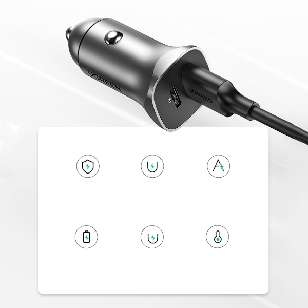 USB-C USB 24W Power Delivery Quick Charge billaddare, grå