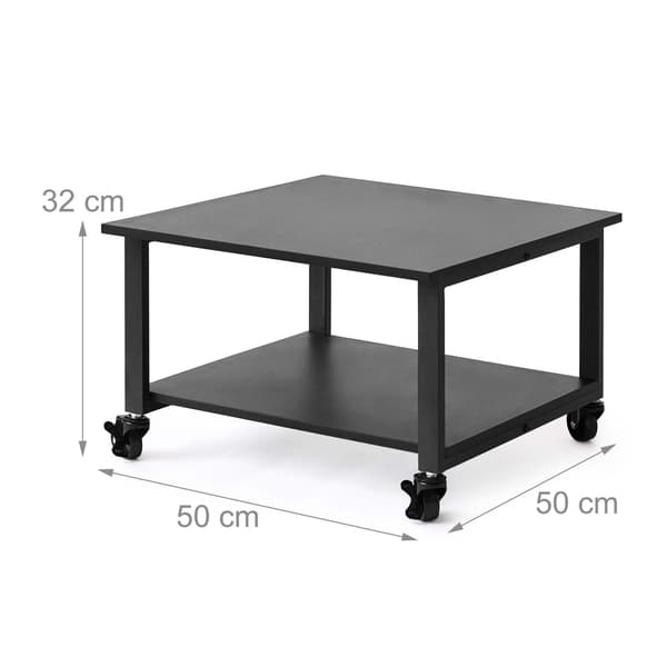 Sort printerstativ på hjul – to niveauer, 50x50 cm