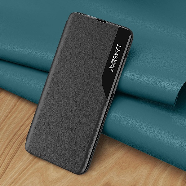 Kotelon suojus Samsung S24+:lle läpällä ja jalustalla Eco Leather View Case musta