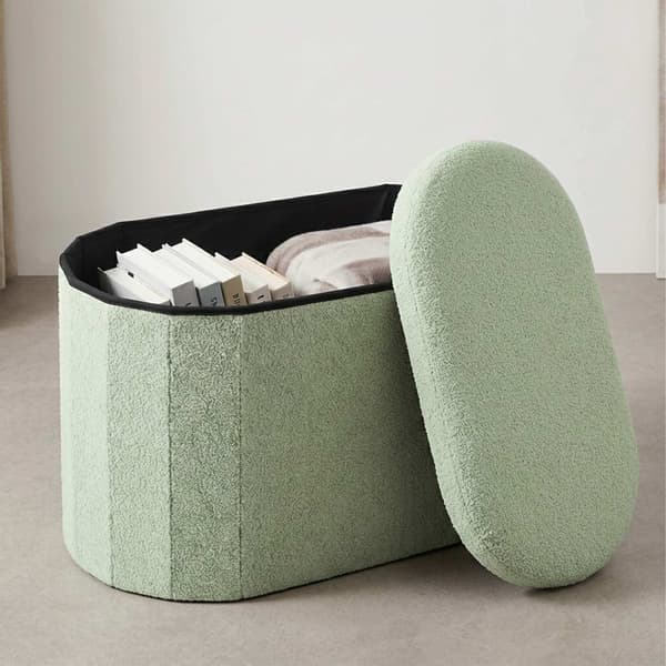 Förvaringsbänk i tyg, Sage Teddy – oval klädd sits