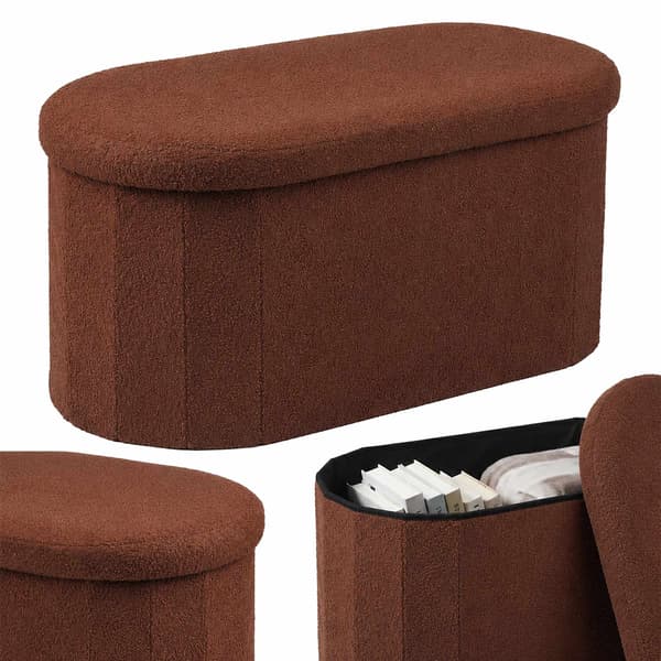 Tummanruskea teddykankainen säilytyspenkki, soikea