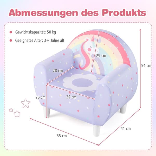 Barnsoffa med ryggstöd & armstöd – Unicorn Design