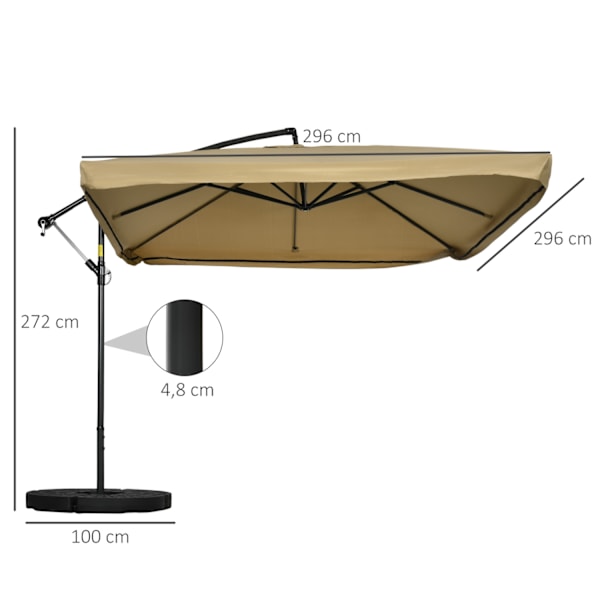 Cantilever paraply, 296 x 296 cm parasol med netsider, vipbar markedsparaply, paraplyvægt, haveparasol til terrasse, balkon