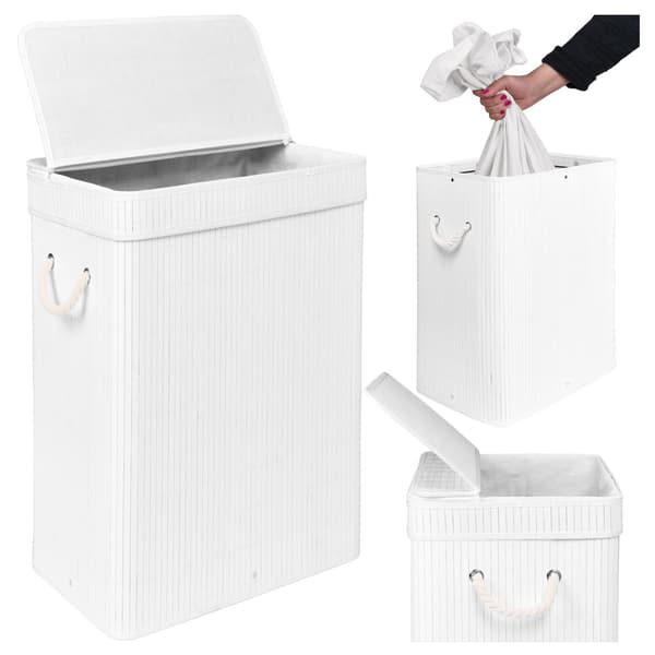 Bambu tvättkorg med lock, 80L, vit