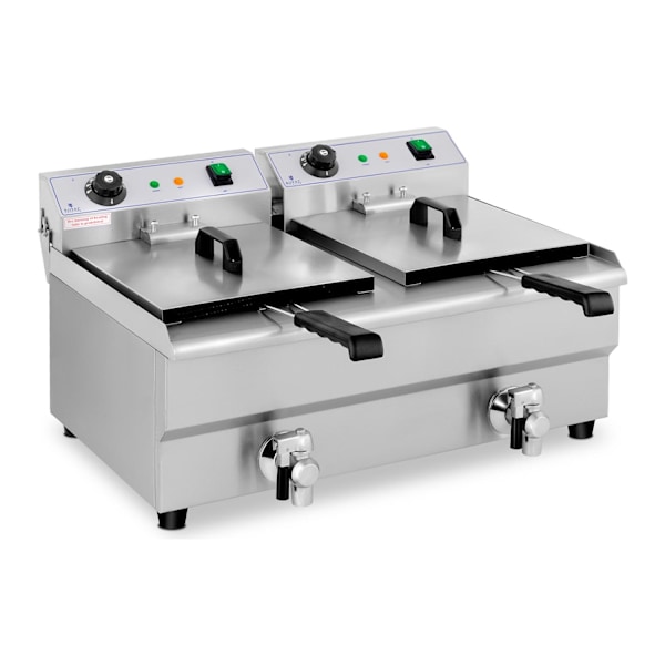 Elektrisk catering dobbeltfriture med vandhane 230 V 2 x 3200W 2 x 13 L