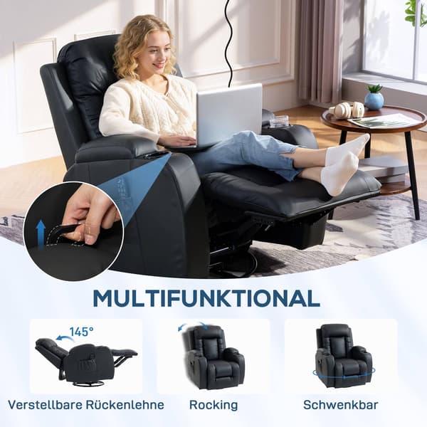 Massagestol med varme, lænefunktion og drejefunktion – sort