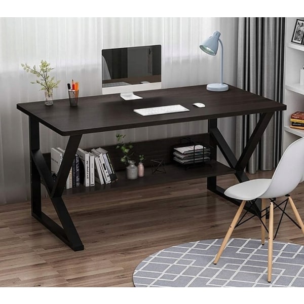 Computerbord, kontorbord med hylde100x60 cm sort