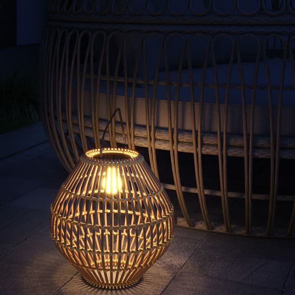 Solar Lampe Rattan Have Light, Vandtæt, Lyssensor, Drum Design, Gul
