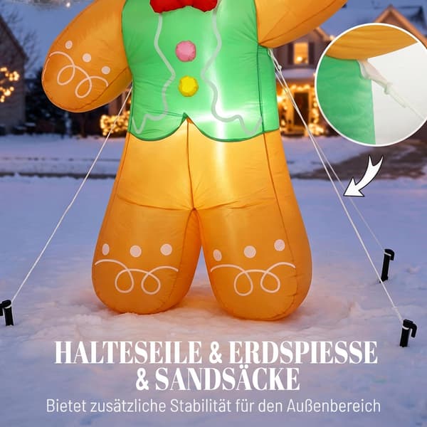 Uppblåsbar julpepparkaksgubbe med lysdioder, 250 cm