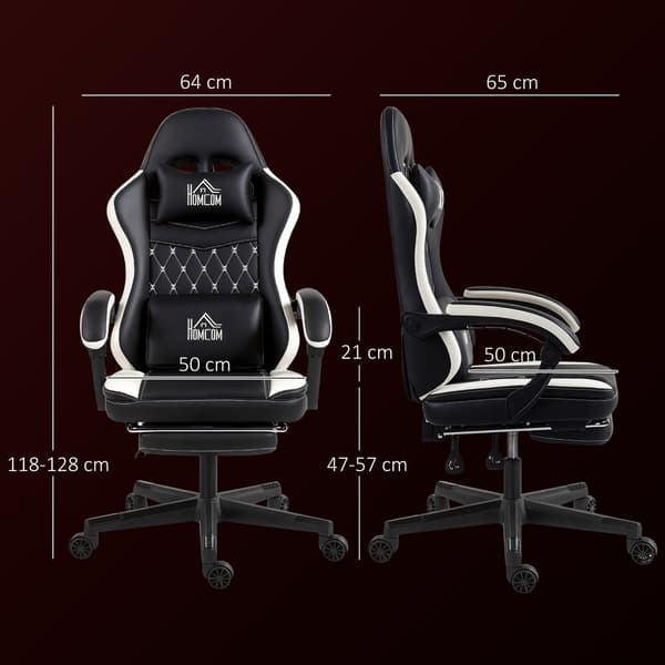 Gamingstol med fotstöd, nackstöd och kudde, svart/vit