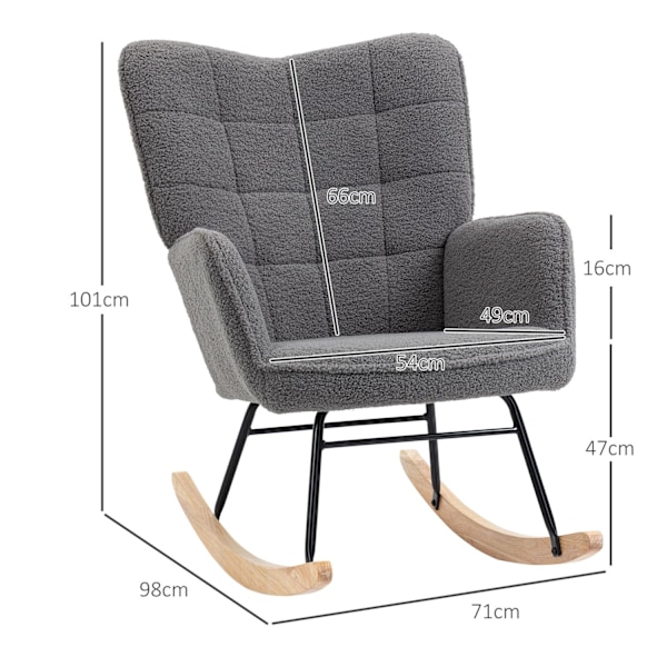 Gyngestol, accentstol, afslapningsstol med berberfleece, til soveværelse, op til 120 kg, mørkegrå, 71x92x101 cm