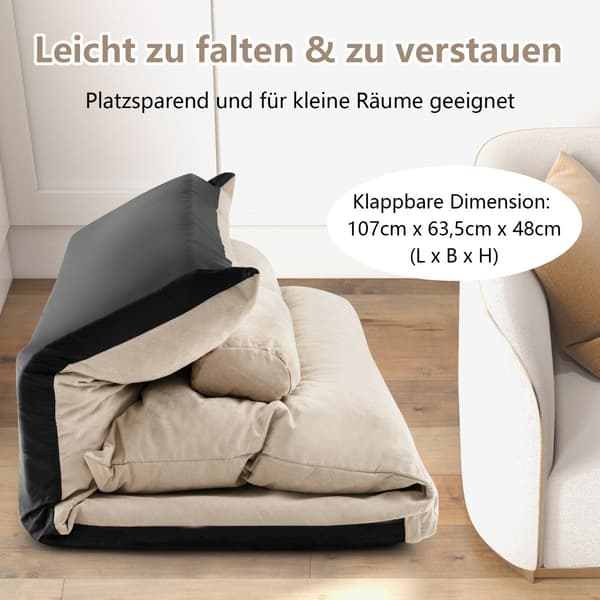 3 i 1 gulvsofa med sovefunktion og justerbart ryglæn beige