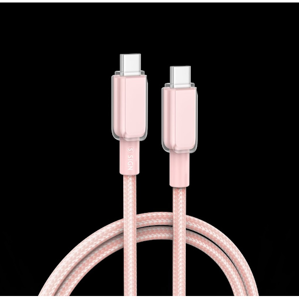 USB-C til USB-C kabel 60W, 1m - Lyserød