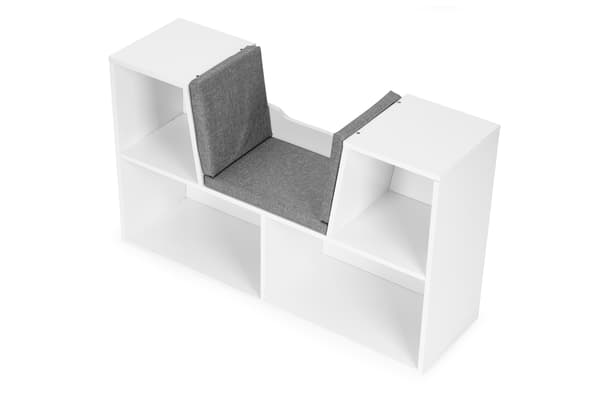 Barnbokhylla med sits – Vit, 4 hyllor